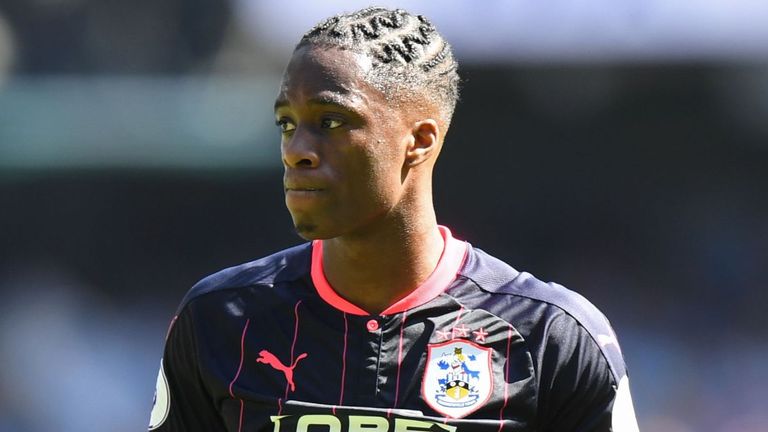  Terence Kongolo of Huddersfield Town during the Premier League match between Huddersfield Town and West Ham United at John Smith's Stadium on January 13, 2018 in Huddersfield, England.