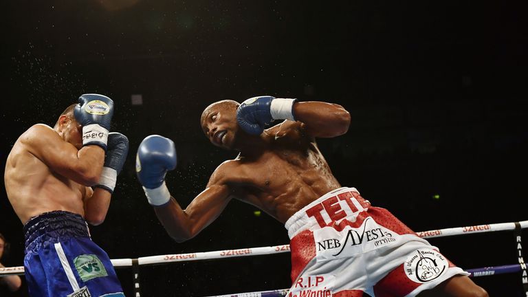 Zolani Tete v Omar Andres Narvaez during the WBO Bantamweight Championship of the World title fight at SSE Arena Belfast on April 21, 2018 in Belfast, Northern Ireland. (Photo by Charles McQuillan/Getty Images)