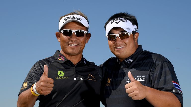 Thongchai Jaidee and Kiradech Aphibarnrat of Thailand at the GolfSixes