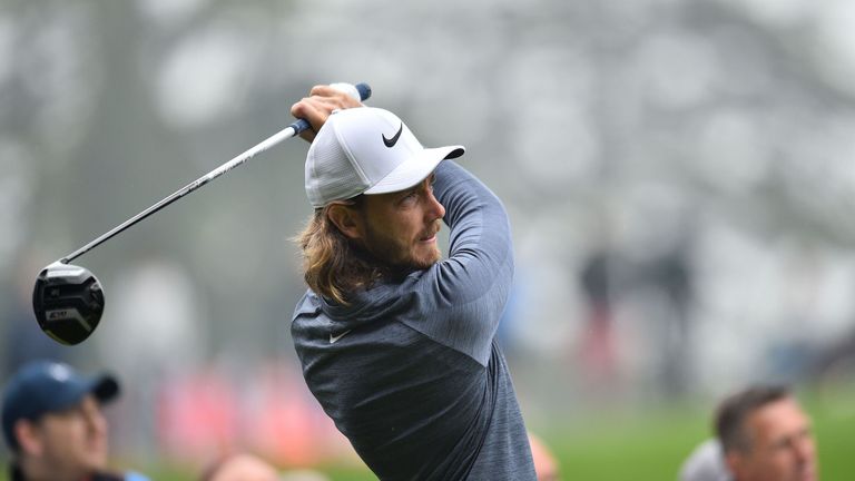 Tommy Fleetwood hits a shot during his first round at the PGA Championship