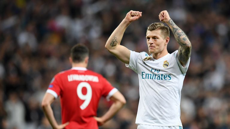 Toni Kroos during the UEFA Champions League Semi Final Second Leg match between Real Madrid and Bayern Muenchen at the Bernabeu on May 1, 2018 in Madrid, Spain.
