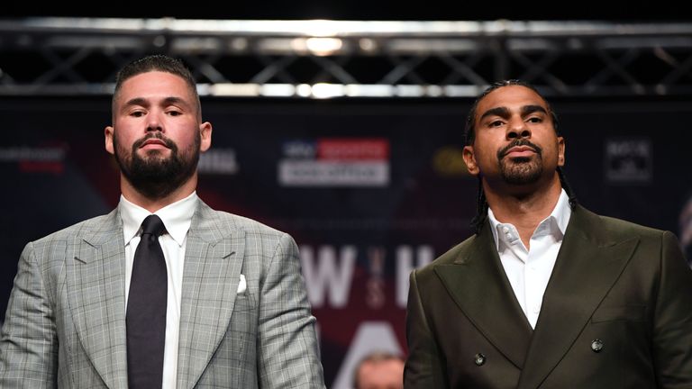 Tony Bellew and David Haye pose together during the press conference ahead of their heavyweight rematch