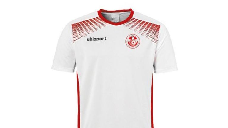 Tunisia's away strip comes in white with red panels down the sides