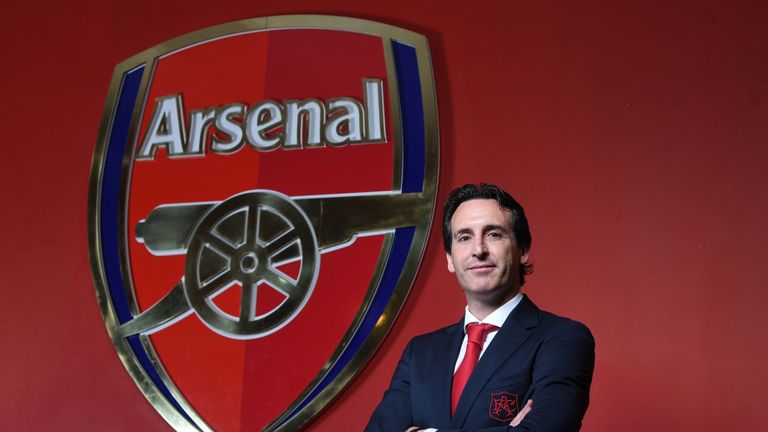 New Head Coach of Arsenal, Unai Emery poses for photographs at the Emirates Stadium on May 23, 2018