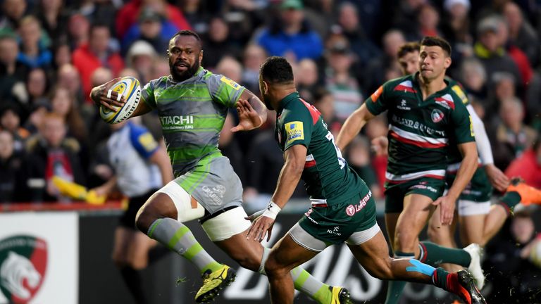 Vereniki Goneva during the Aviva Premiership match between Leicester Tigers and Newcastle Falcons at Welford Road on April 27, 2018 in Leicester, England.