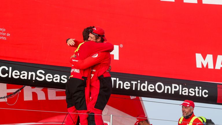 The crew celebrate a quite remarkable comeback victory (credit: Jesus Renedo/Volvo Ocean Race)