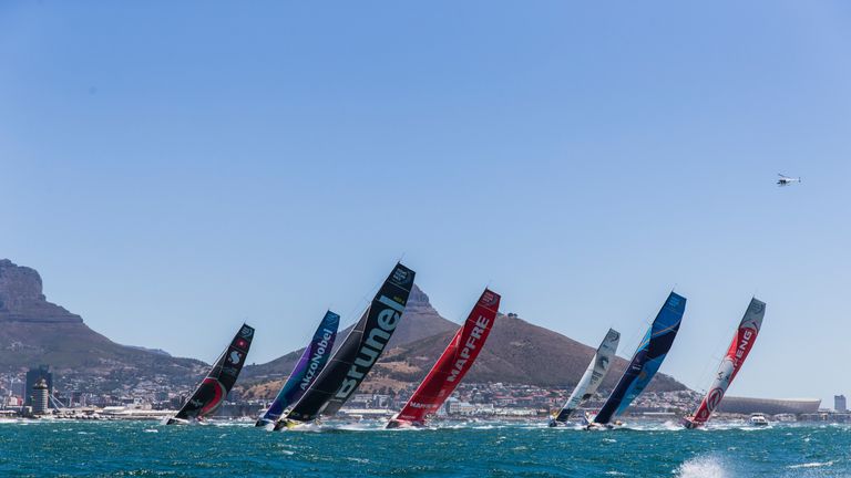 The boats departing Cape Town during this year's Volvo Ocean Race (credit: Ainhoa Sanchez/Volvo Ocean Race)