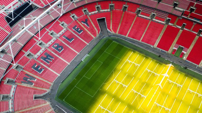 An aerial view of Wembley Stadium in London