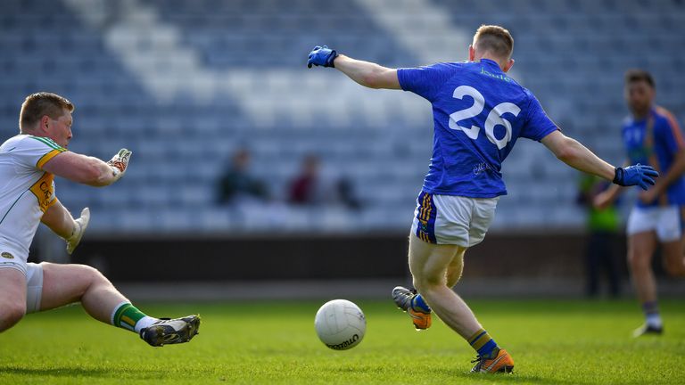 Daragh Fitzgerald of Wicklow scores his sides first goal.