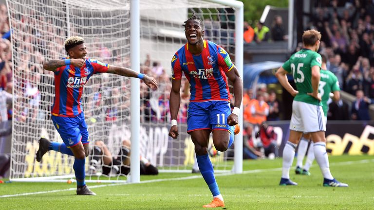 Crystal Palace's Wilfried Zaha celebrates scoring his side's first goal