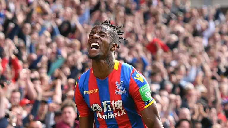 Crystal Palace's Wilfried Zaha celebrates scoring his side's first goal