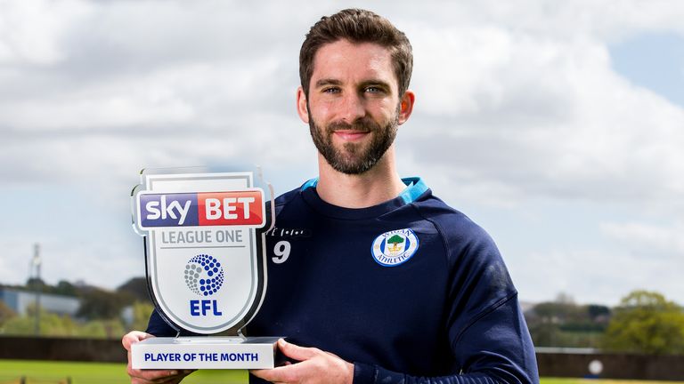 Will Grigg of Wigan Athletic wins the Sky Bet League One Player of the Month award - Mandatory by-line: Robbie Stephenson/JMP - 02/05/2018 - FOOTBALL - Wigan Athletic Training Ground - Euxton, England - Sky Bet Player of the Month Award