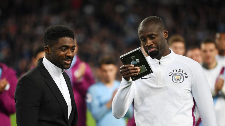  during the Premier League match between Manchester City and Brighton and Hove Albion at Etihad Stadium on May 9, 2018 in Manchester, England.