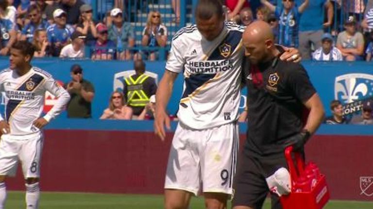 Zlatan Ibrahimovic walks off after being sent off against Montreal