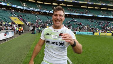 Schalk Brits performs a lap of honour after Saracens' victory over Exeter in the Aviva Premiership final