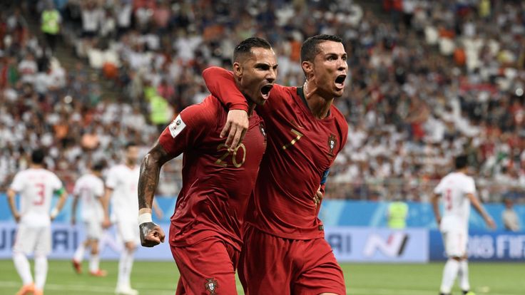 Ricardo Quaresma and Cristiano Ronaldo celebrate the former's goal for Portugal against Iran in the 2018 World Cup