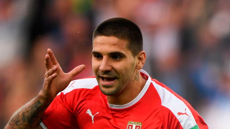 Aleksandar Mitrovic celebrates his opening goal against Switzerland