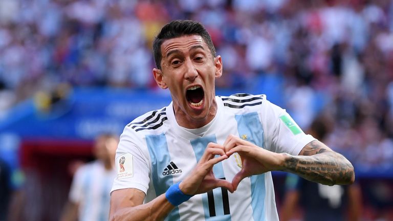 Angel Di Maria celebrates his equaliser in Kazan