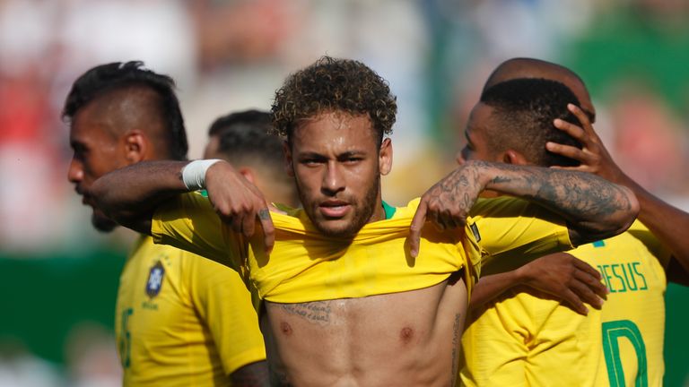 Neymar Austria Brazil goal celebration friendly