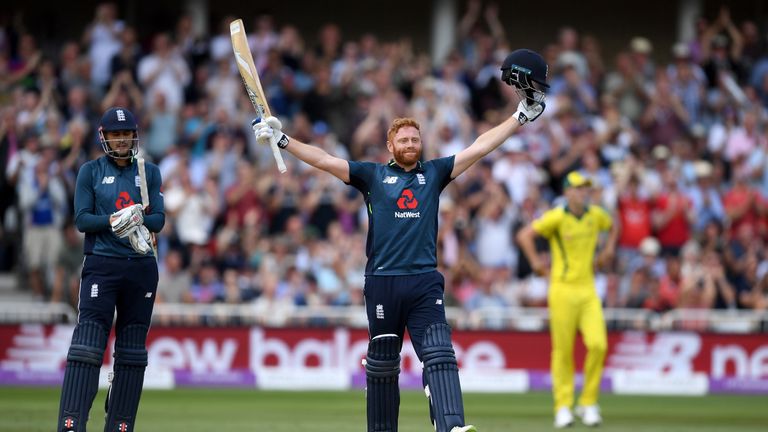 Jonny Bairstow celebrates his century at Trent Bridge