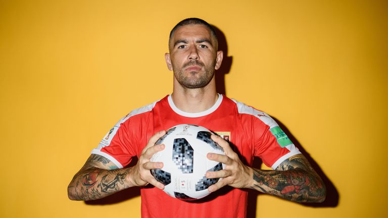 Aleksandar Kolarov of Serbia poses for a portrait during the official FIFA World Cup 2018 portrait session