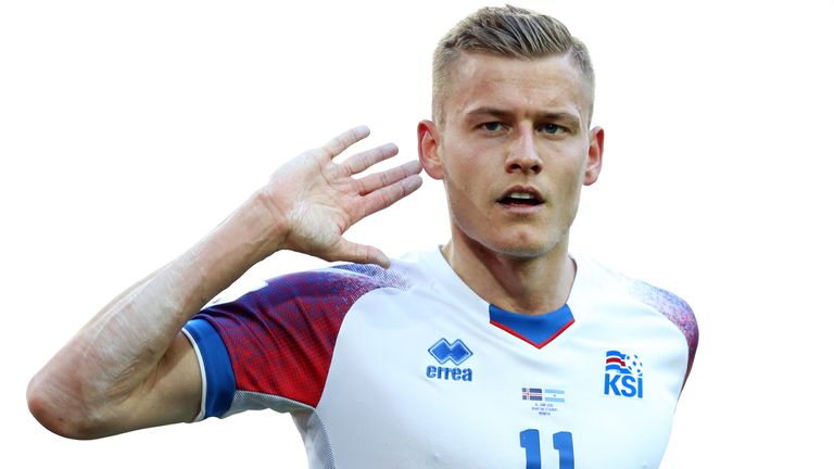 Iceland's Alfred Finnbogason celebrates after scoring his team's first goal