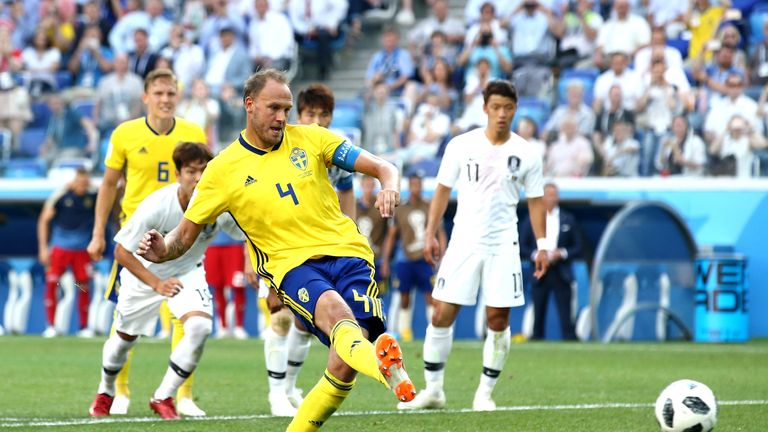 Andreas Granqvist puts Sweden ahead from the penalty spot