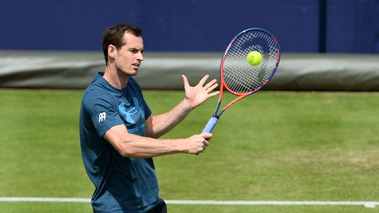 Andy Murray in practice ahead of his return from injury at Queen's