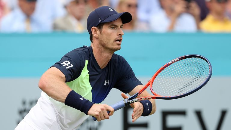 Andy Murray of Great Britain in action during his match against Nick Kyrgios of Australia on Day Two of the Fever-Tree Championships at Queens Club on June 19, 2018 in London, United Kingdom.