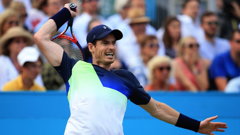 Andy Murray of Great Britain in action during Day 2 of the Fever-Tree Championships at Queens Club on June 19, 2018 in London, United Kingdom. 