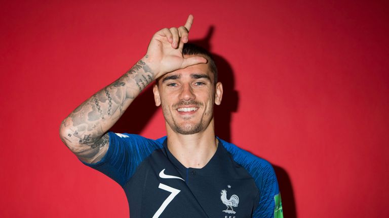 Antoine Griezmann of France poses for a portrait at the team hotel during the official FIFA World Cup 2018 portrait session