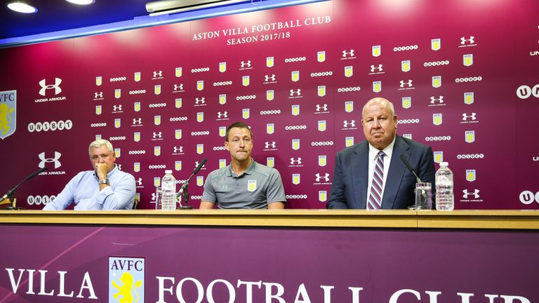 Steve Bruce, John Terry and Keith Wyness during an Aston Villa press conference