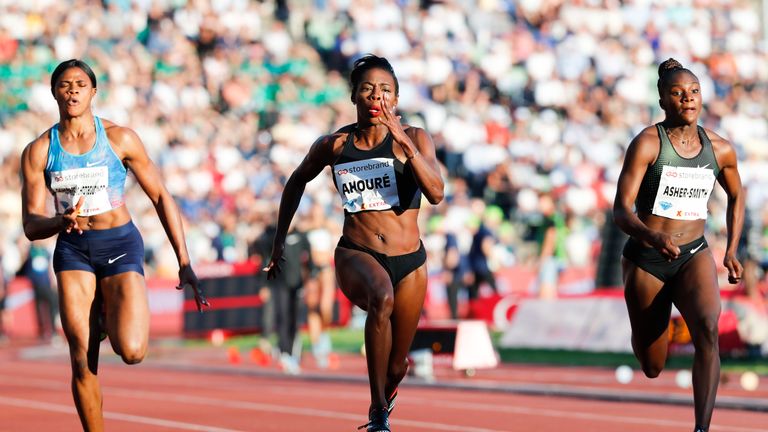 Dina Asher-Smith (right) set a new British women's 100m record at Thursday's Diamond League meeting in Oslo