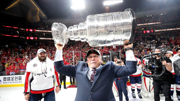Barry Trotz in Game Five of the 2018 NHL Stanley Cup Final at T-Mobile Arena on June 7, 2018 in Las Vegas, Nevada.