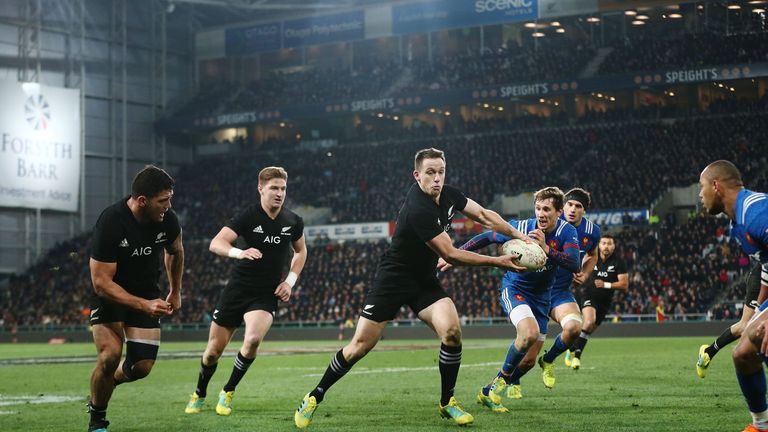 during the International Test match between the New Zealand All Blacks and France at Forsyth Barr Stadium on June 23, 2018 in Dunedin, New Zealand.