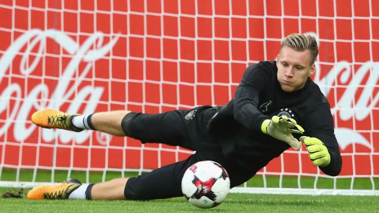 Bernd Leno during a training session at Opel Arena Mainz ahead of their FIFA 2018 World Cup Group C against Azerbaijan on October 7, 2017 in Mainz, Germany.