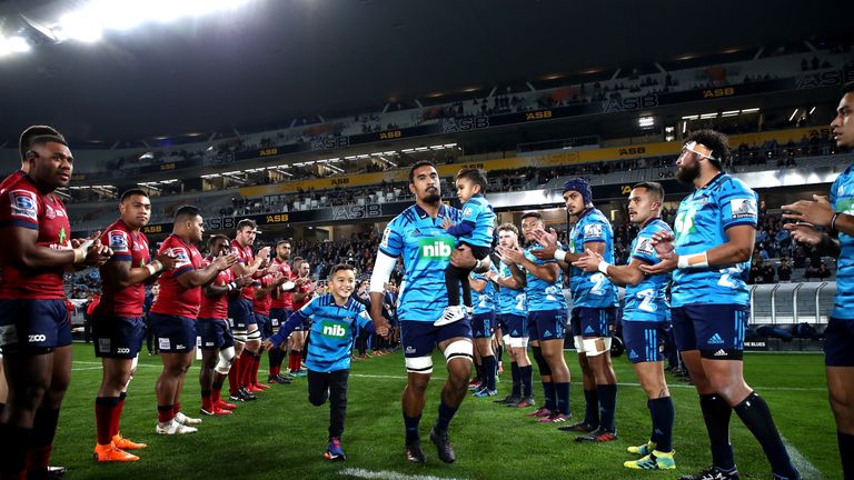 during the round 17 Super Rugby match between the Blues and the Reds at Eden Park on June 29, 2018 in Auckland, New Zealand.