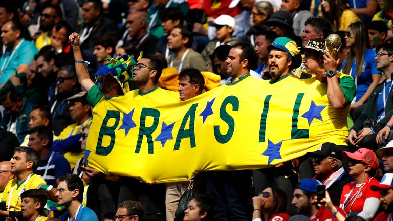 Brazil fans show their support during the group E match against Costa Rica