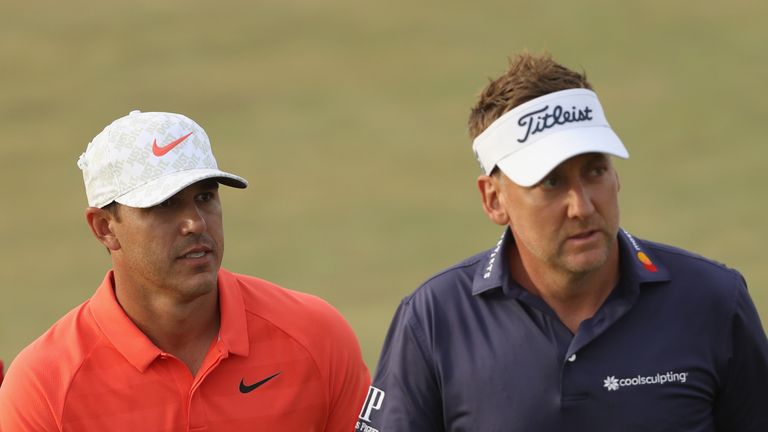 Brooks Koepka and Ian Poulter during the third round of the 2018 U.S. Open at Shinnecock Hills Golf Club on June 16, 2018 in Southampton, New York.