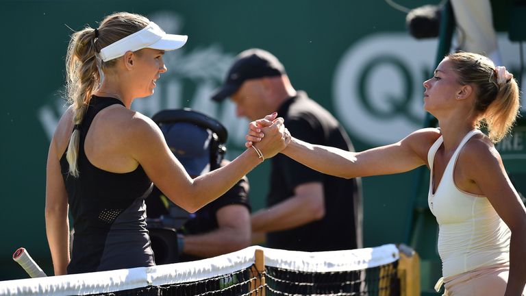 Caroline Wozniacki saw off Camila Giorgi at Eastbourne