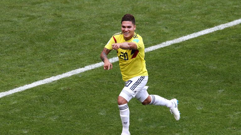 Colombia's Juan Quintero celebrates scoring against Japan