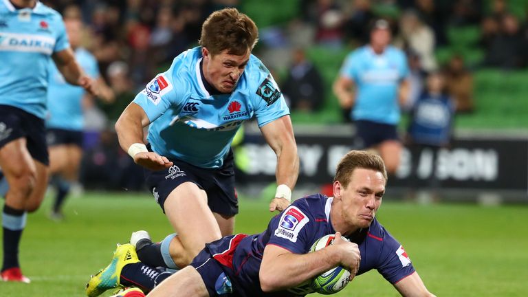 during the round 17 Super Rugby match between the Rebels and the Waratahs at AAMI Park on June 29, 2018 in Melbourne, Australia.