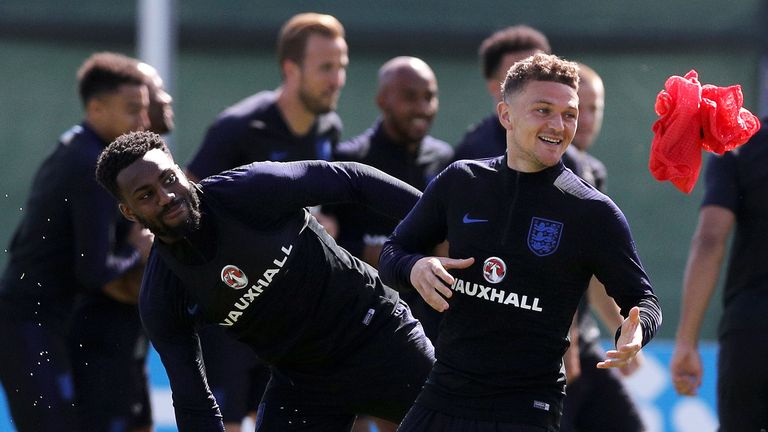 Danny Rose and Kieran Trippier during England training at Spartak Zelenogorsk Stadium