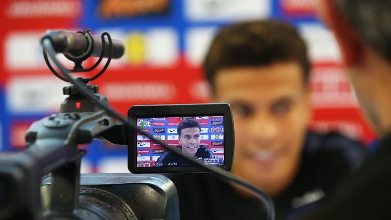 during an England media session at St Georges Park on June 5, 2018 in Burton-upon-Trent, England.