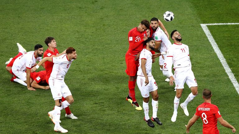  during the 2018 FIFA World Cup Russia group G match between Tunisia and England at Volgograd Arena on June 18, 2018 in Volgograd, Russia.
