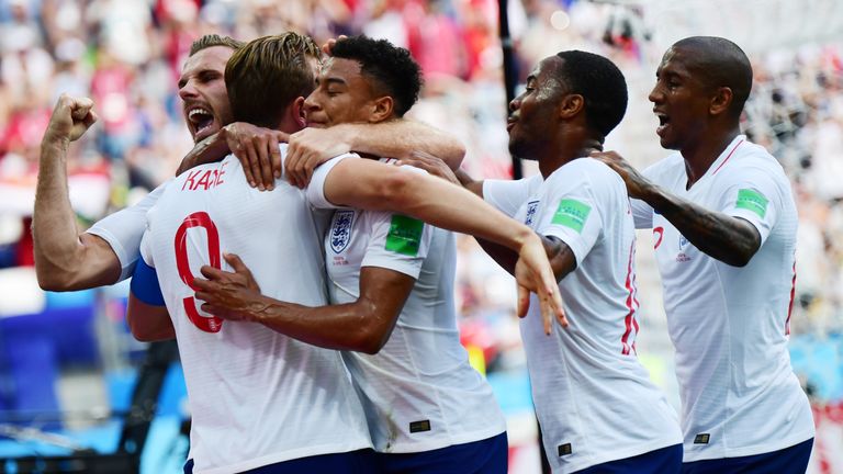 England celebrate a sixth goal