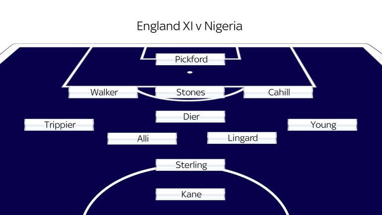 England's starting line-up against Nigeria