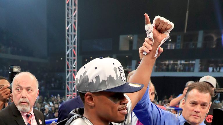 Errol Spence Jr. knocks out Carlos Ocampo in the first round of a IBF Welterweight Championship bout at The Ford Center at The Star on June 16, 2018 in Frisco, Texas.