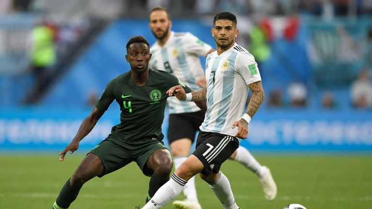 Ever Banega in action for Argentina against Nigeria at the 2018 World Cup