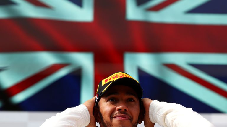 LE CASTELLET, FRANCE - JUNE 24:  Race winner Lewis Hamilton of Great Britain and Mercedes GP celebrates on the podium during the Formula One Grand Prix of France at Circuit Paul Ricard on June 24, 2018 in Le Castellet, France.  (Photo by Dan Istitene/Getty Images)